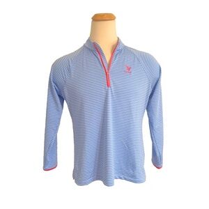 Peter Millar Hawk Pointe Blue Striped Golf Shirt XL 1/4-Zip